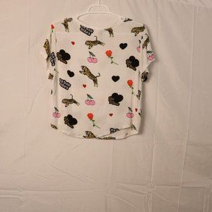 Woman's White Crop Top T-Shirt W/Colorful Graphics